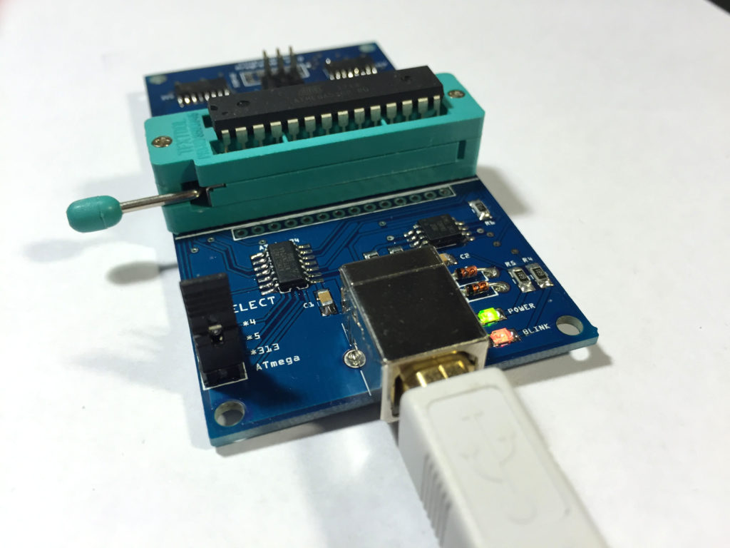 USB connector, power LED, and a Blink LED for testing your microcontrollers.